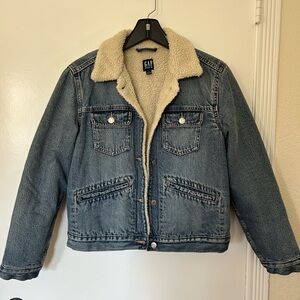 GAP Blue Jean Jacket with Cream Sherpa Lining